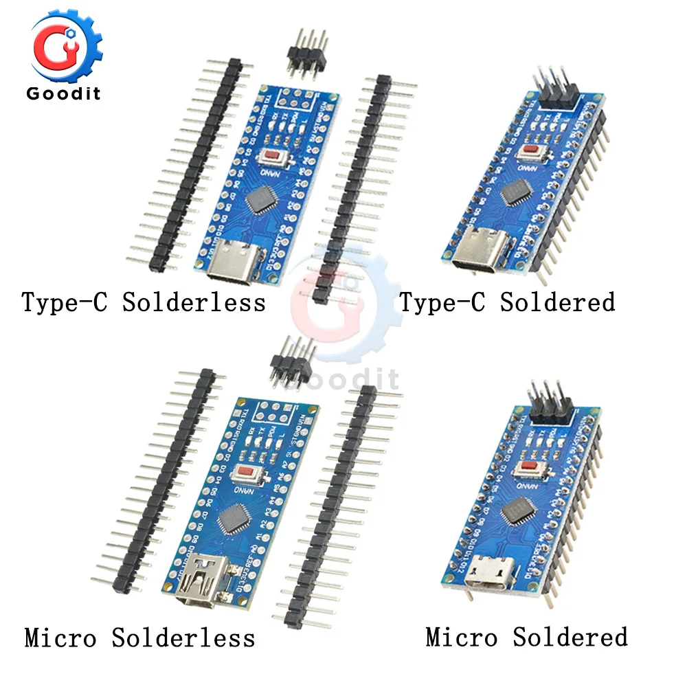 Адаптер Micro USB/Type-C CH340 Nano V3.0 ATMEGA328P-MU ATMEGA328 макетная плата модуля микроконтроллера