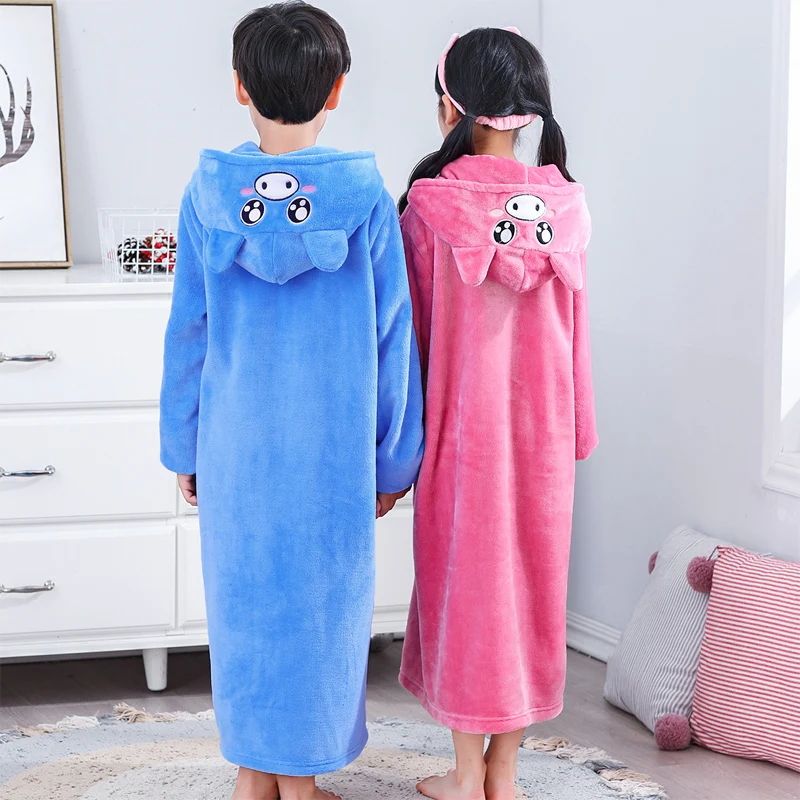 

Flannel Winter Bath Robe for Kids Girls Warm Long Robe Cartoon Hoodies Bathrobes Bear Sleepwear for Big Boys Children Clothing