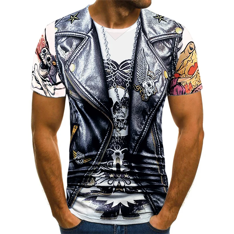 2021 Summer 3D Printed Jacket Suit Fake Pattern T-shirt Fashion Trend Funny Sweatshirt Boy Personalized Casual Shirt