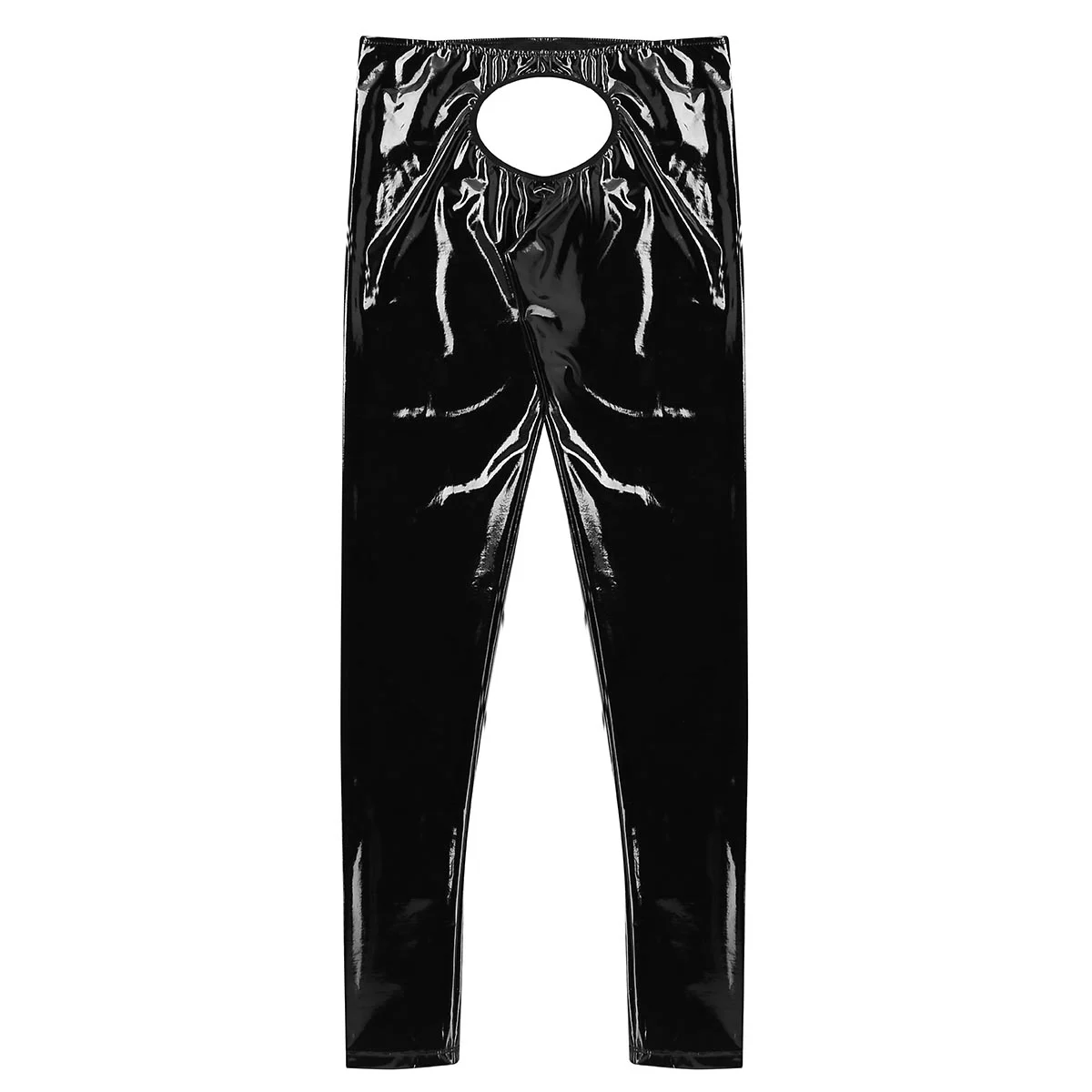 Mens Lingerie Shiny Patent Leather Open Back Open Pouch Tight Pants Crotchless Pants Leggings Trousers Male