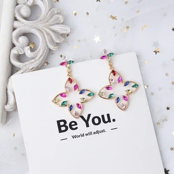 

MWsonya New Korean Metal Luxury Color Crystal Pendant Earrings Elegant for Women Personality Earrings Jewelry Gift