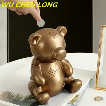 

WU CHEN LONG Bear Figurine Animal Art Sculpture Piggy Bank Orn Modern Statue Home Decoration Accessori Christmas Gift R5711