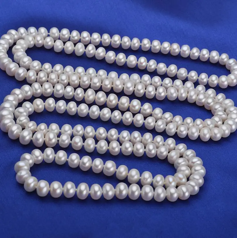409+Pearl necklace natural freshwater pearl sweater chain 140cm