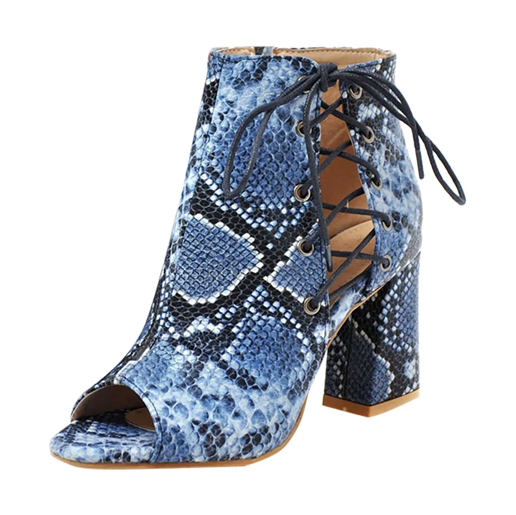 

Fashion Snake Breathable Open Toe Sandals Light Shoes Lady Shoes Spring Square High Heels Comfortable Travel Sandals