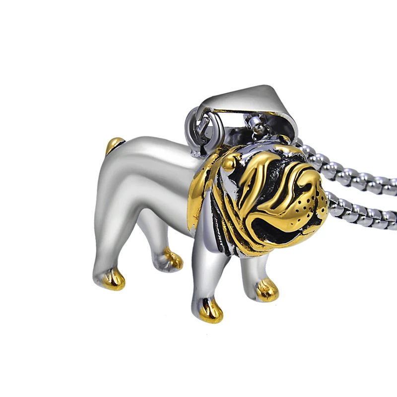 

Men's Lovely Bulldog Pendant Necklace Punk Vintage Gold Color Pit Bulldog Necklace Stainless Steel Men's Necklaces Jewelry