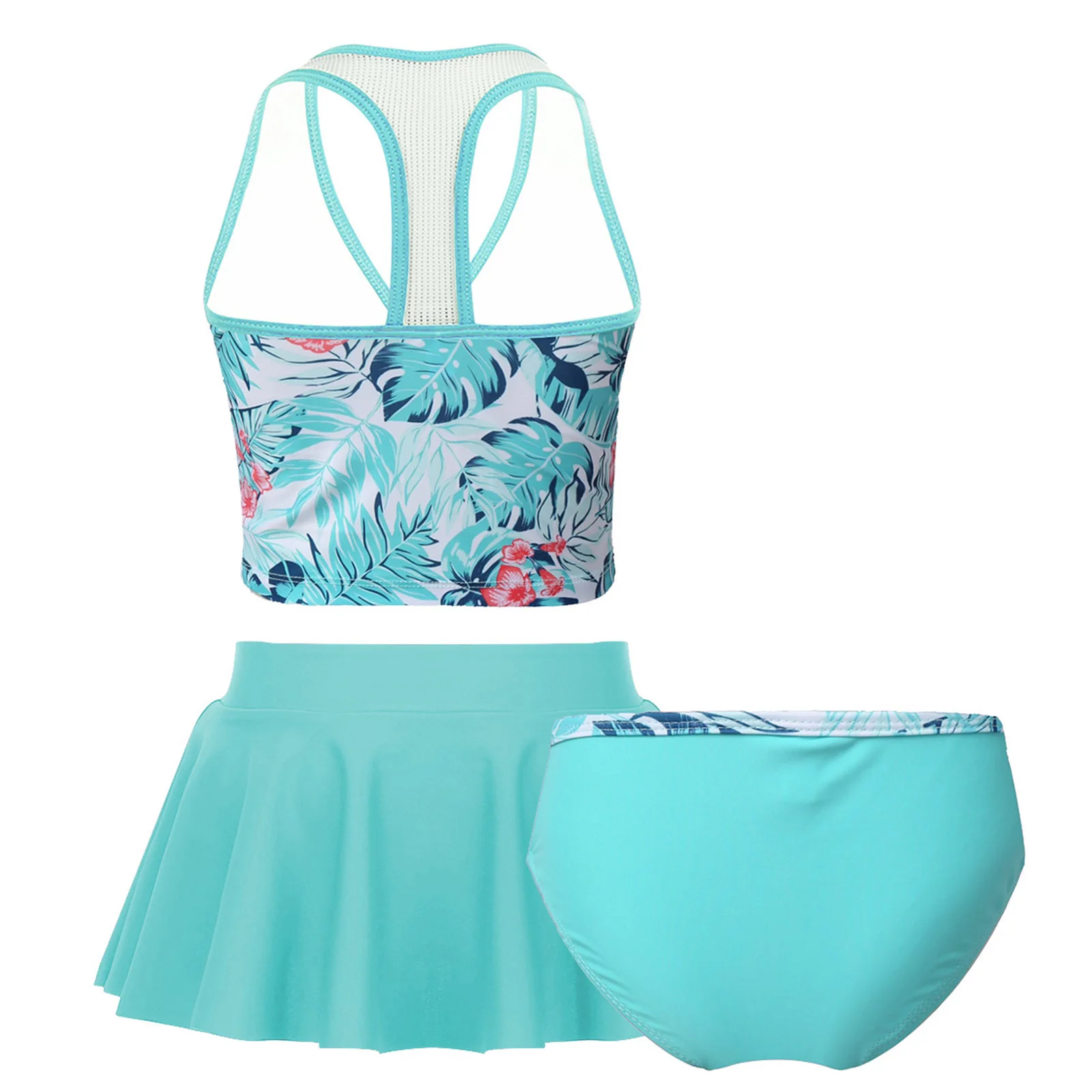 Girls Swimsuit 3 Pieces Tankini Bikini Sets Swimming Shirt Top Swimming Skirt Briefs Shorts Children Swimwear Beach Bathing Suit