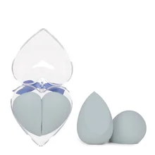 2PCS Facial Cosmetic Wet Dry Use Makeup Tool Practical Elastic Pile Coating Washable Powder Puff Soft Heart Shape Box Reusable