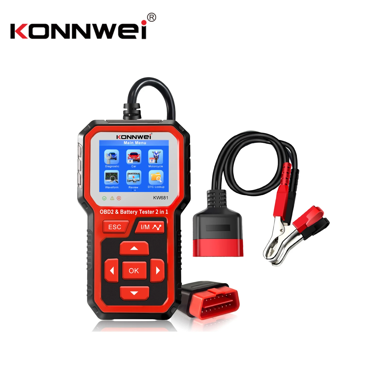 

KONNWEI KW681 OBD2 сканер 6 в 12 В тестер автомобильного аккумулятора, 2 в 1 Автомобильный диагностический тест нагрузки генератора переменного тока