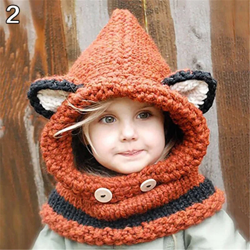 Теплая вязаная шапка с милыми лисьими ушками Мягкая серая детская шаль капюшоном