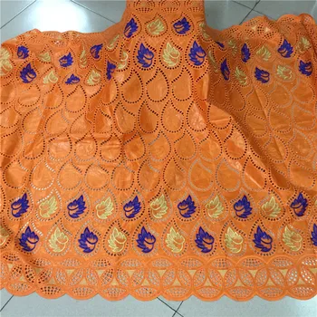 

Unique New orange color embroidered bazin riche with stone 2020 High quality African Bazin fabric for women dress 5 yard