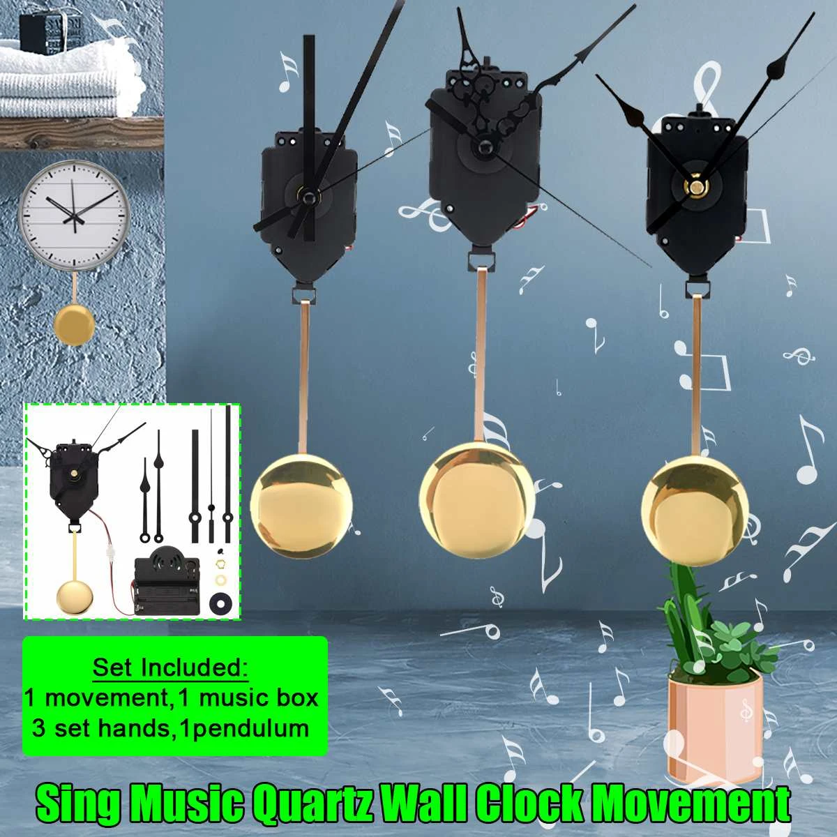 Wall Quartz Pendulum Clock Movement Mechanism Music Box Diy Repair Kit