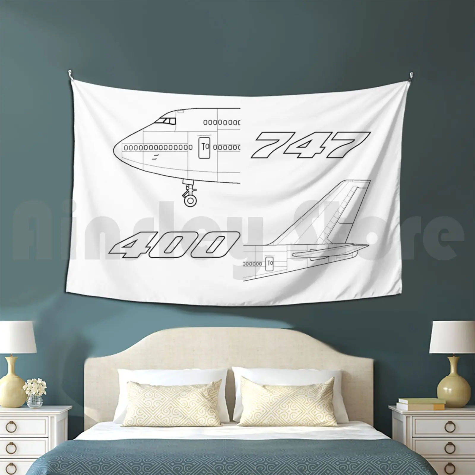 Boeing 747-400 Dettagli Arazzo Soggiorno Camera Da Letto Dettaglio Boeing Airbus 747 Vintage Aviation History Old Plane Avi8Tor