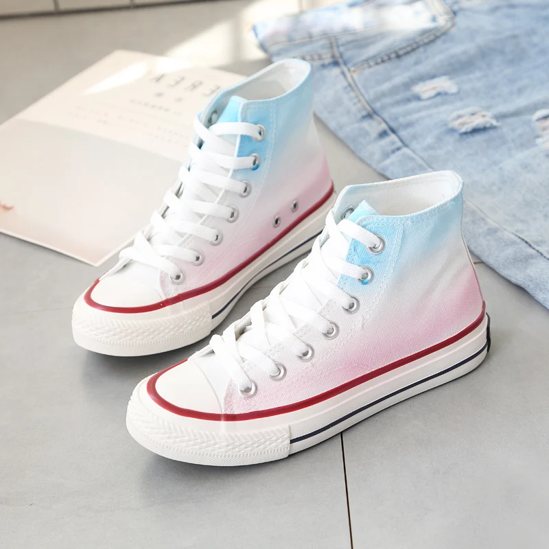 Women's Vulcanize Shoes Canvas Women Shoes Fashion Trend High-top Printing Girls Flat Shoelace Sports Shoes Women's Sneakers