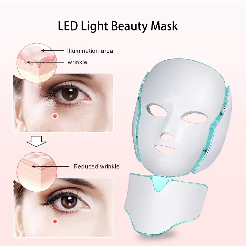 

NEWEST 3/7 Colors Electric LED Facial Mask with Neck Skin Rejuvenation Anti Acne Wrinkle Beauty Treatment Salon Home Use