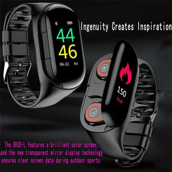 

Smart Bluetooth Headset Bracelet 2-in-1 Watch Phone Heart Rate Smart Bracelet Bluetooth Earphones for IOS Android Cellphone