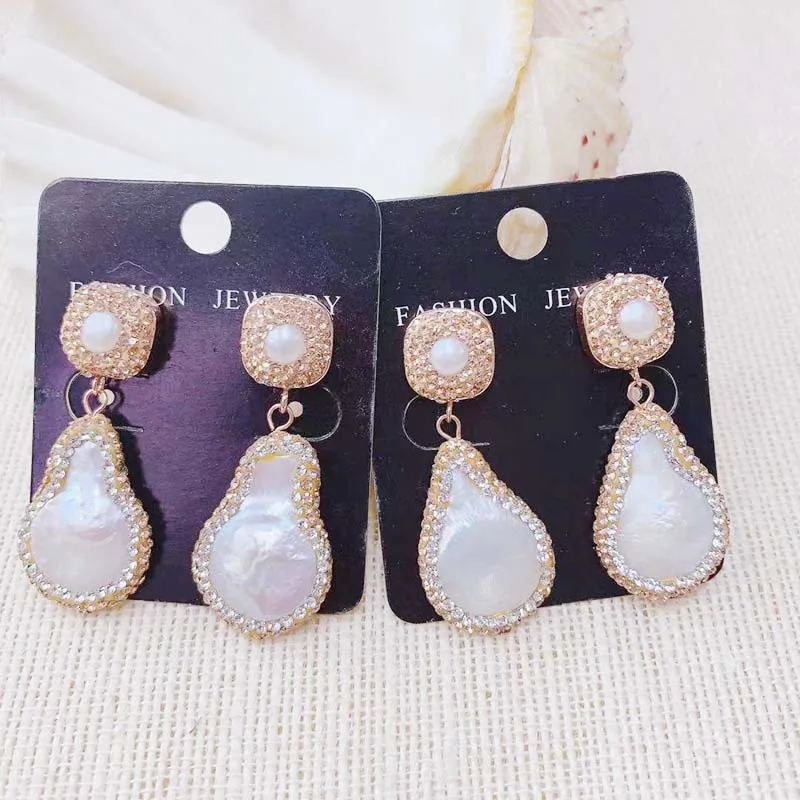 

24K Gold Crystal Freshwater Pearl Dangle Earring Elegant High Quality 3pairs For girl and Lady