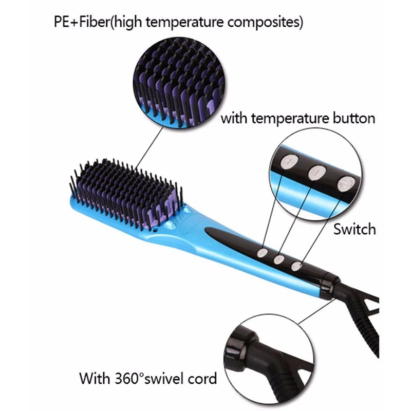 Enhanced Hair Straightener Brush 2-In-1 Ionic Straightening Brush With Anti-Scald Feature Auto Temperature Lock And Auto-Off F