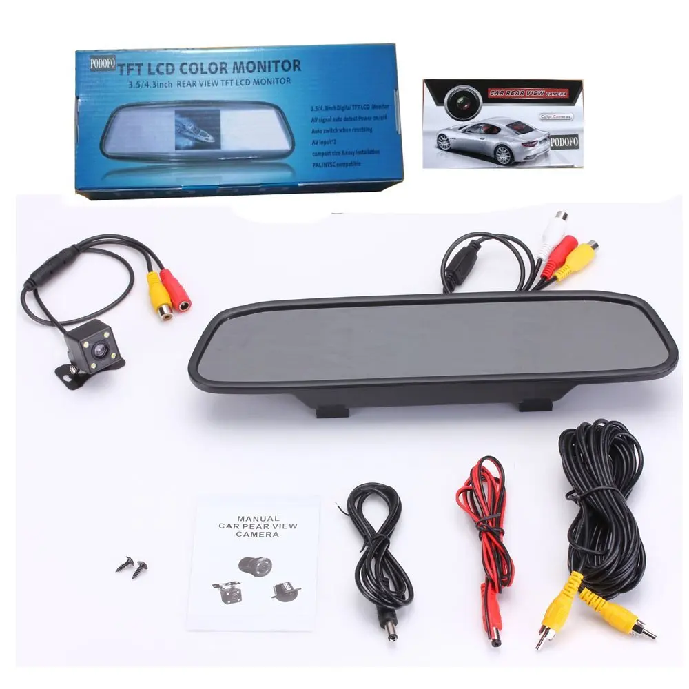 Podofo Car Dvr Camera Auto 4.3" Car Rearview Mirror Monitor Video Auto Parking Kit 4 LED Night Vision Reversing Car-styling