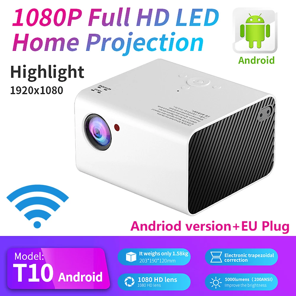 portátil T10 Full HD para cine en casa, dispositivo de proyección de vídeo con altavoz, HiFi estéreo, | - AliExpress