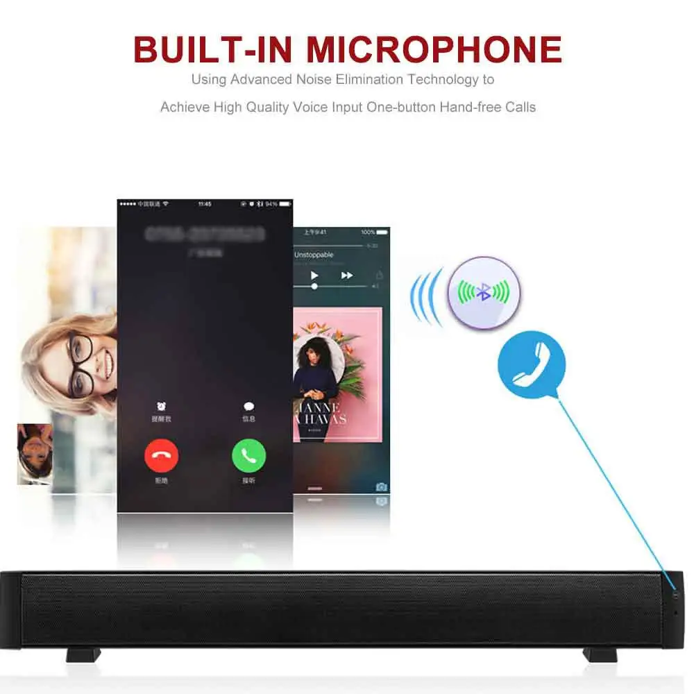 10 Вт беспроводной Bluetooth Саундбар стерео колонки Hifi домашний кинотеатр тв звуковая панель система объемного звучания AUX TF FM радио колонка