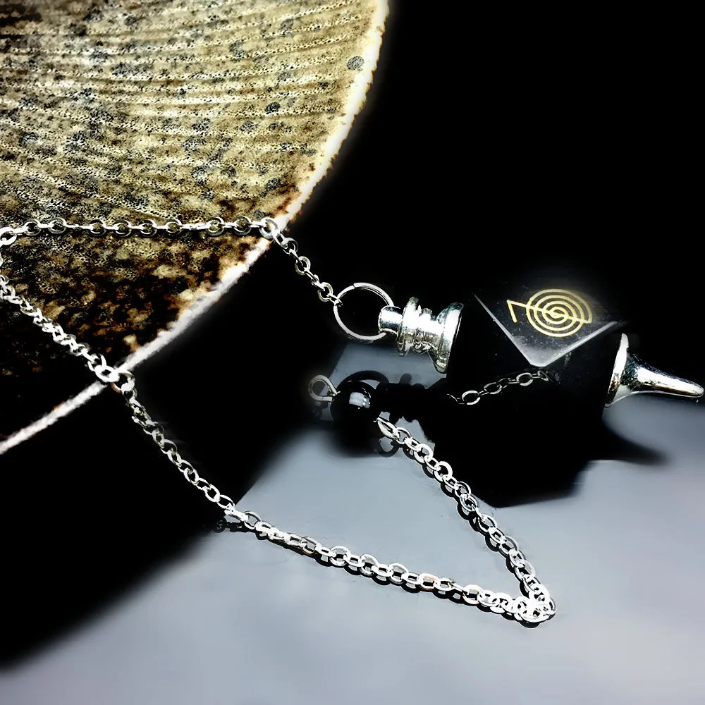 Розовый с кварцевым тигровым глазом маятник натуральный камень символ кулон цепь символ дух Wicca приданое целебные ювелирные изделия для Женщины Мужчины подарок - Окраска металла: Black Onyx