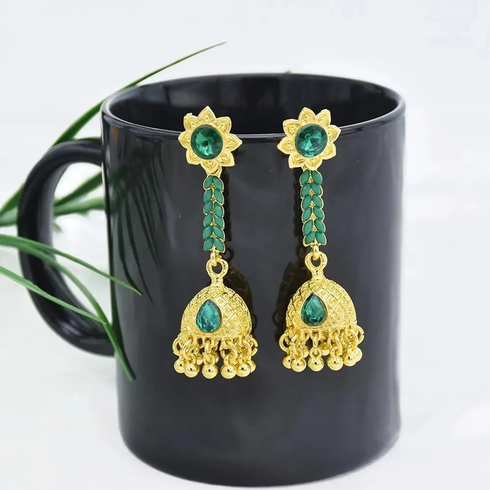 Египетские Ретро золотые Цветочные турецкие колокольчики индийские Jhumka серьги