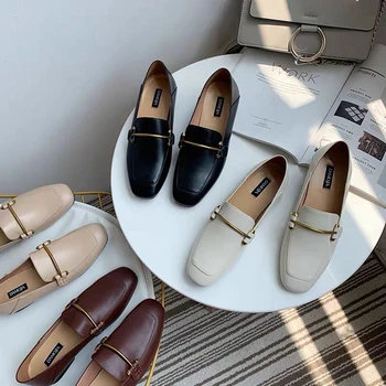 

2020 New Casual Shoes Outdoor Women's Flat Shoes Slip On High Quality Loafers Women Fashion Buckle British Real Leather Shoes