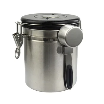 

With Exhaust Switch Container Food Home Coffee Bean Vacuum Portable Storage Spoon Kitchen Canister Sealed Can Stainless Steel