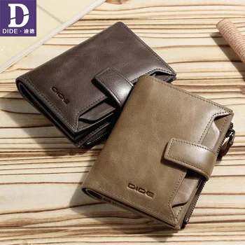 

DIDE 2019 Vintage Genuine Leather Men Wallets Vintage Purse Walet Zipper Purses Card Holder Coin Purse Clutch Wallet Male