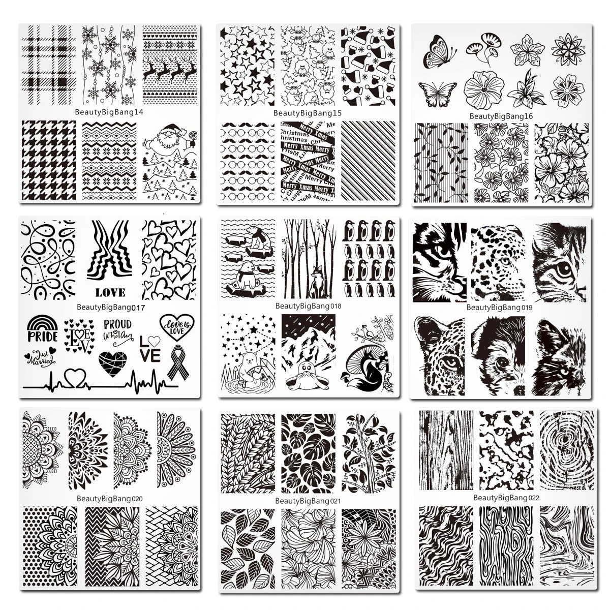 Günstig Beautybigbang Nagel Stanzen Platten Set 30PCS Verschiedene 6cm Platz Vorlagen Mit Tasche Stamper Karte Blume Nail art Stempel platten
