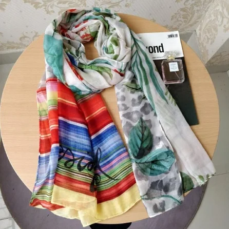 2p женский длинный красный шарф с геометрическим рисунком desigual на осень и весну, подарок на день рождения - Цвет: Зеленый