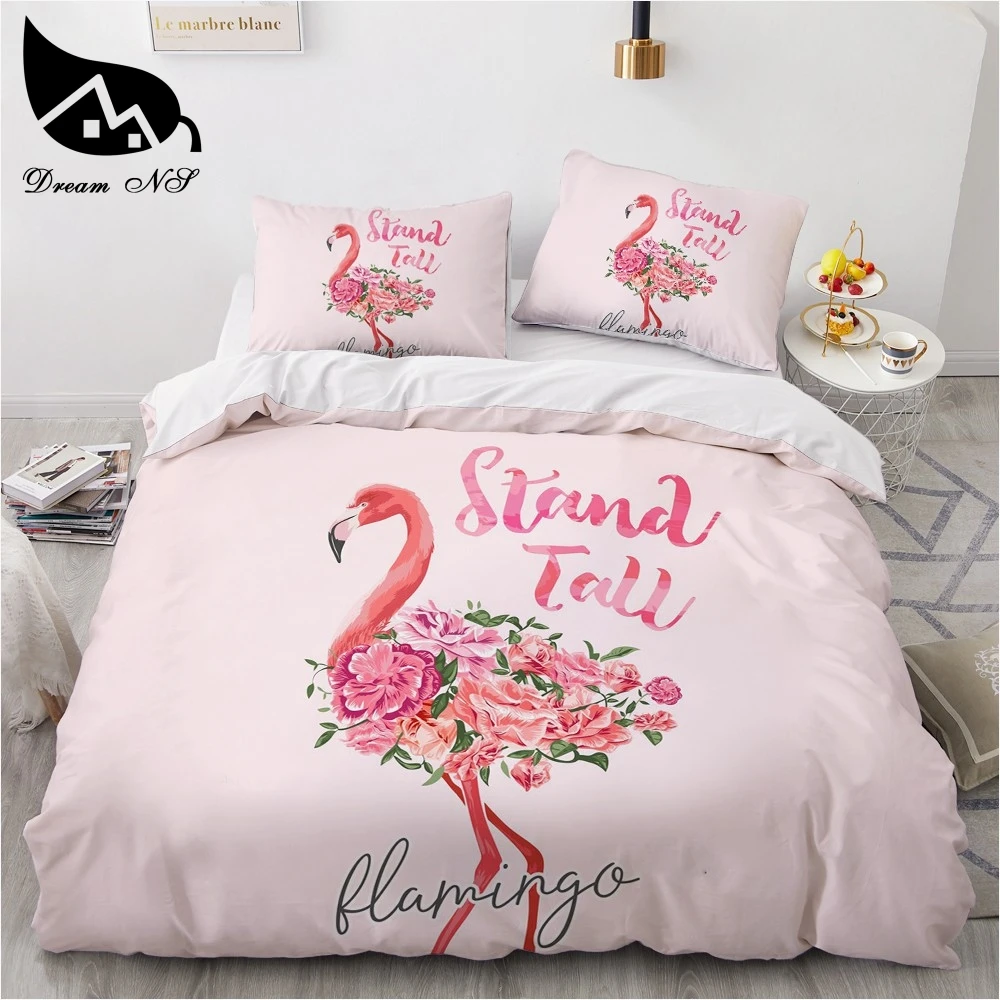 

Dream NS Simple Bedding Sets 3D Duvet Quilt Cover Set Comforter Bed Linen Pillowcase King Queen Double Flamingo 265x230cm Size