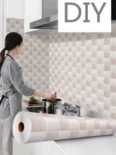 Waterproof Wallpaper PVC High Temperature Resistant Ceramic Tile Sticker Kitchen Cabinet Countertop Self-adhesive Home Decoratio