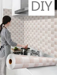 Waterproof Wallpaper PVC High Temperature Resistant Ceramic Tile Sticker Kitchen Cabinet Countertop Self-adhesive Home Decoratio
