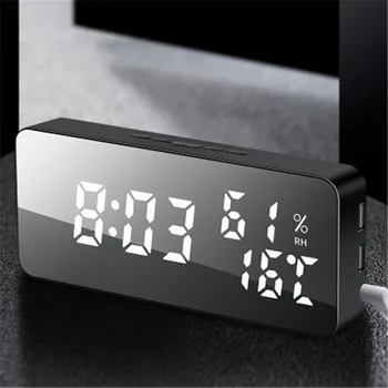 

Creative phone charging mirror wall-mounted alarm clock snooze sound control temperature and humidity LED color changing clock