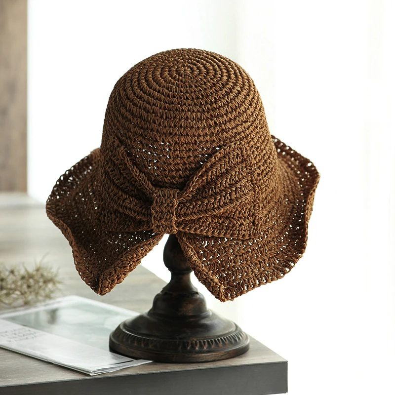 Brown Пляжная кепка, женская соломенная шляпа, женская летняя Солнцезащитная козырек, Солнцезащитная шляпа, Панама, канотье, кепка, женская летняя пляжная соломенная шляпа - Цвет: Brown
