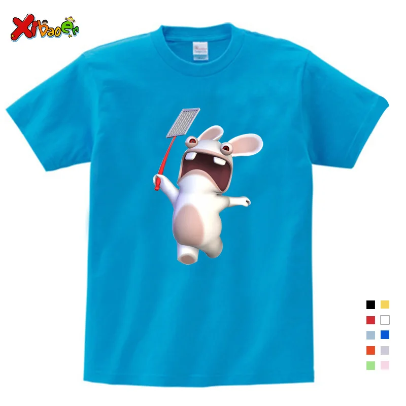Летние футболки детские топы с забавным кроликом из мультфильма для мальчиков и девочек, футболки с надписью «Like Rabbids invaint» Детская одежда, рубашка От 3 до 9 лет