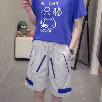 

DONAMOL 2020 Summer Women Cargo Shorts Fashion Loose Wide Leg Shorts Color matching Casual Shorts Womens Plus Size Bottoms