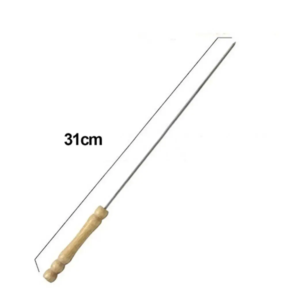 10 Pcs Barbecue Skewers BBQ Stainless Steel Wood Reusable Flat Needle Stick Outdoor Camping Picnic Tools Meat String Grill Fork