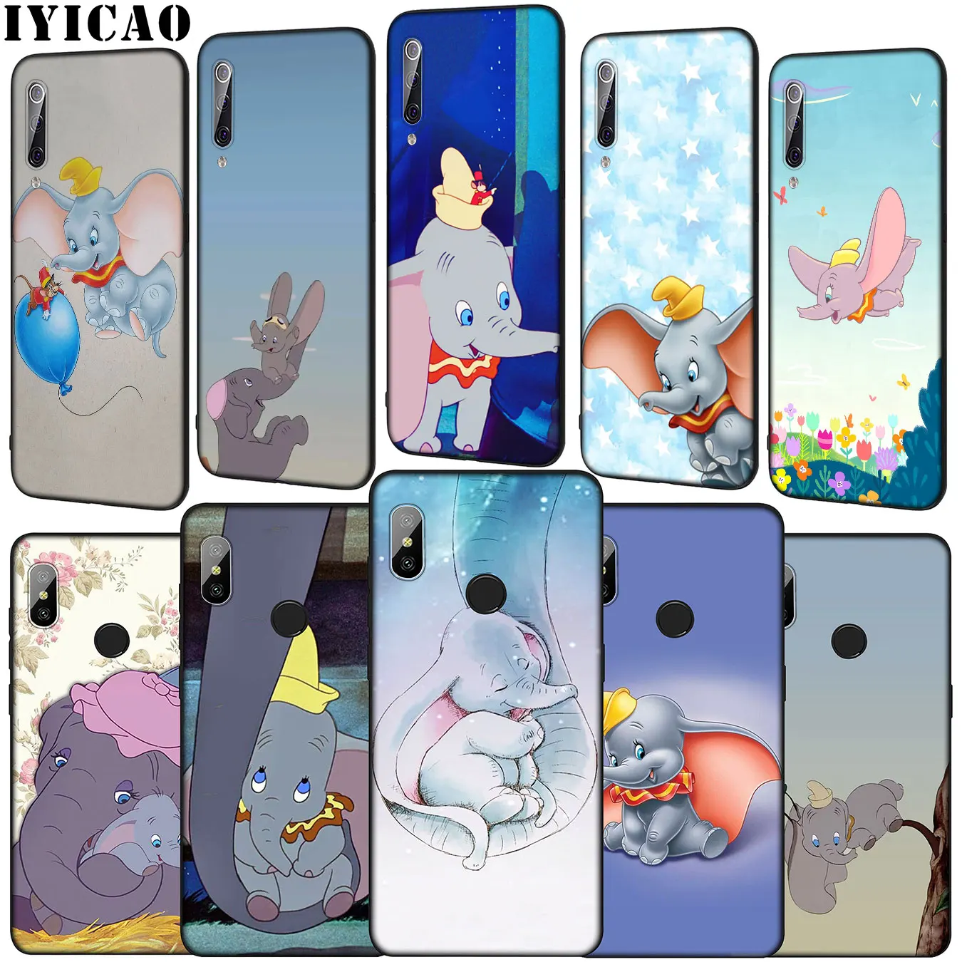 IYICAO Animation Dumbo Black Soft Phone Case for Xiaomi Mi 10 9 9T A3 Pro CC9 CC9E 8 SE A2 Lite A1 6 pocophone f1 Mi9 |