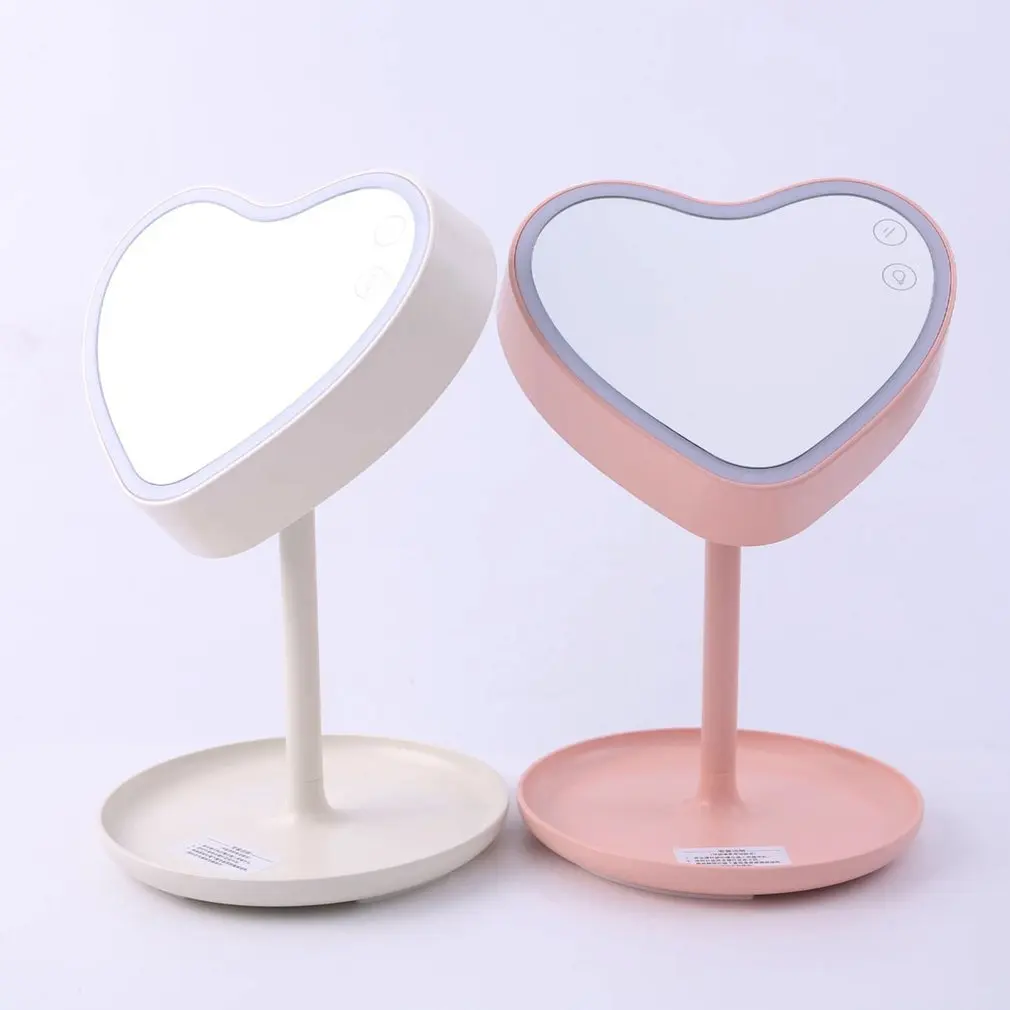 

Led Heart-Shaped Makeup Mirror USB Charging Heart-Shaped Mirror Desktop Desktop Touch Stepless Dimming Fill Light Mirror