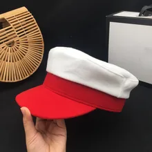 Новая зимняя шляпа ее красная ткань темно-синего цвета сшивание хан издание джокер восьмиугольная кепка tide