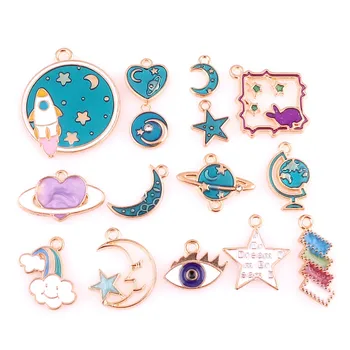 

15pcs Metal Enamel Universe Charms for Earring Fashion Jewelry Making Charm Pendants for Bracelet Dangle Assorted Mixed Lot