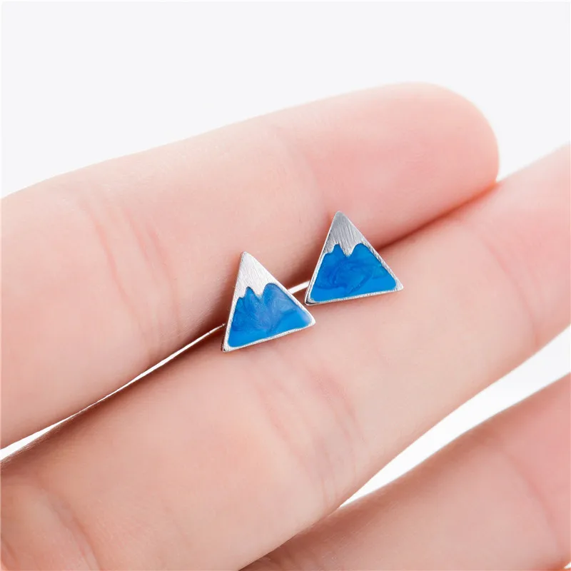 Jisensp Silver Plated Earrings Lovely Style Blue Snow Mountain Stud Earring Fashion Jewelry for Women Girls Christmas Gift | Украшения и