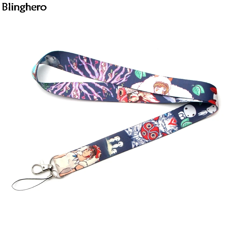 Blinghero смешанный Мультфильм Принцесса Мононоке ремешок для ключей милый телефон шеи ремень ID держатель значок Ponyo печати ремешки BH0425 - Цвет: 4