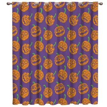 

Halloween Themed Pumpkin Window Curtains Dark Curtain Lights Living Room Bathroom Kitchen Fabric Decor Curtain Panels