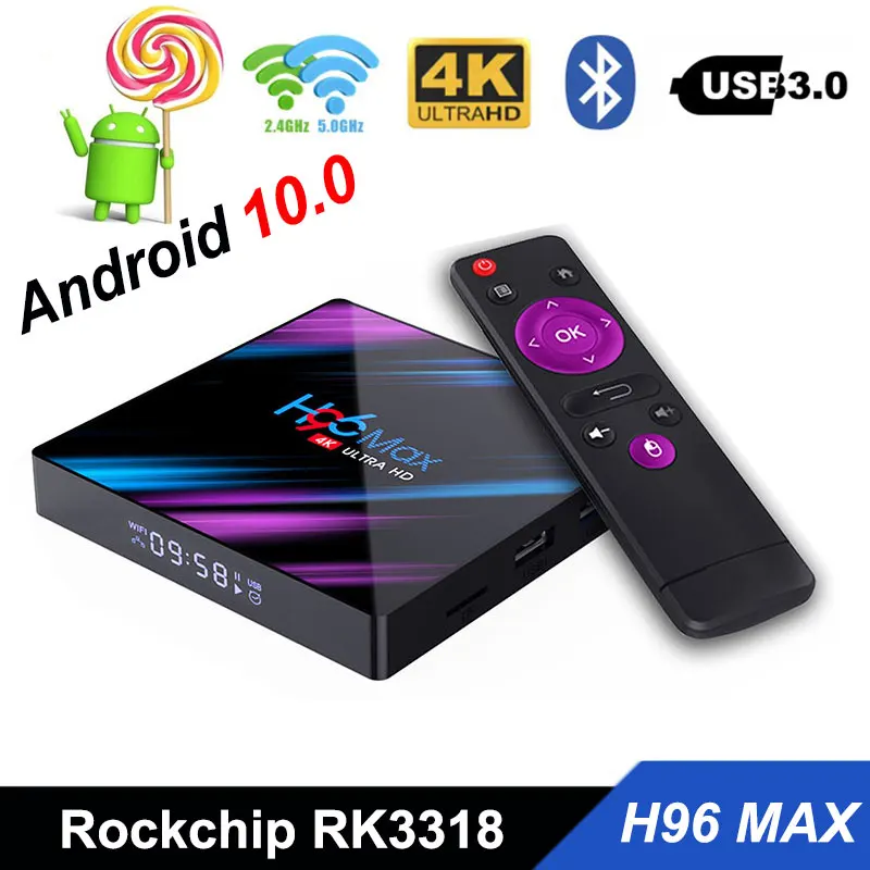 H96 max RK3318 Android 10 0 Смарт ТВ коробка Четырехъядерный 4G RAM 64G ROM BT4.0 для телеприставки