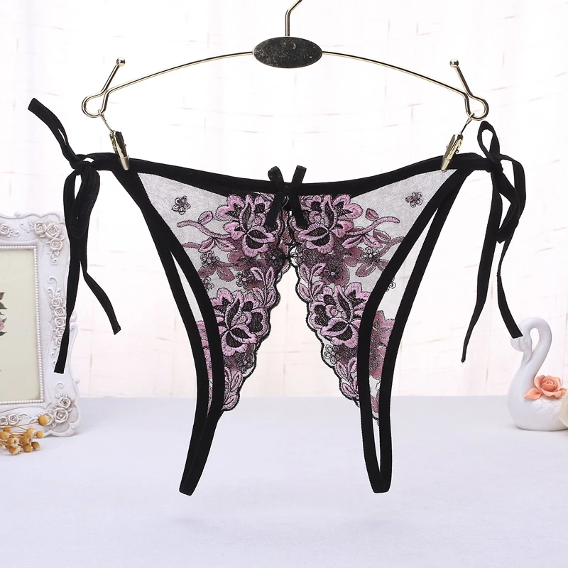 Allure Sex Thongs See Through Girl Underpants Porn Sexy Women Floral Lace Panties Crotchless Erotic Lingerie Low Waist Underwear - Panties