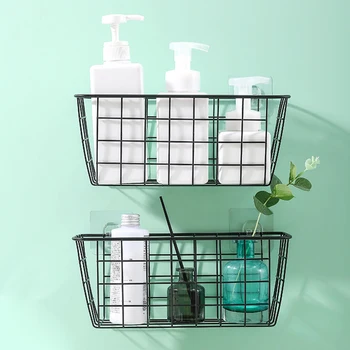 

Multifunction Wall Mounted Iron Net Storage Basket Desktop Organizer for Bathroom Kitchen Hanging Practical Decorative Bracket