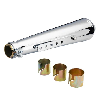 

Motorcycle Exhaust Muffler Pipe w/ Sliding Bracket+3 Reducing Sleeves, Silver